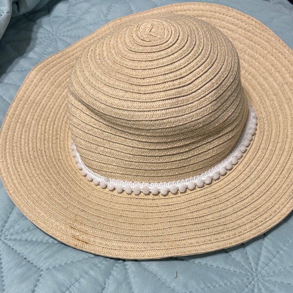 Elegant Tan Sun Hat with White Trim